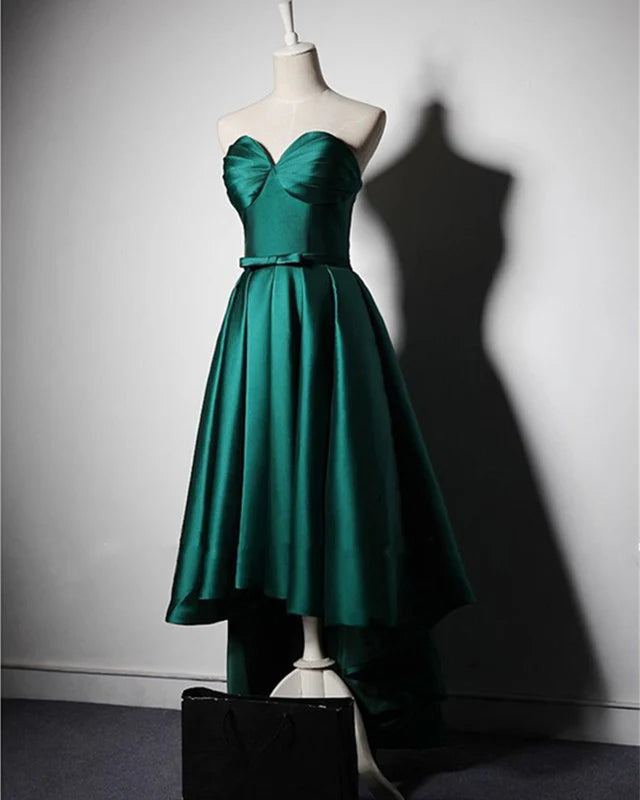 A-line Satin Sweetheart Corset Asymmetric Bridesmaid Dresses Prom Dresses